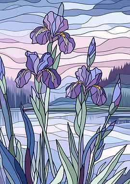 Purple Irises Landscape