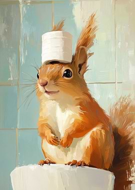 Squirrel with Toilet Paper Hat