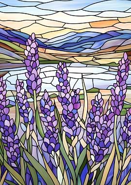 Stained Glass Lavender Field