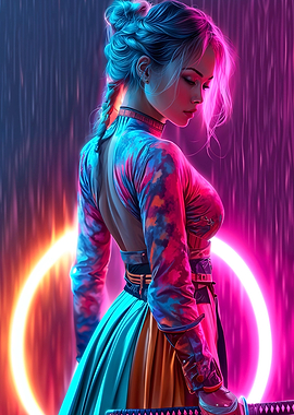 Cyberpunk Woman with Katana