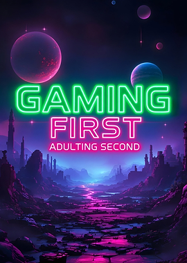 Gaming First Neon Sign Poster
