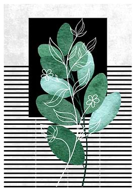 Green Branch Watercolor Art