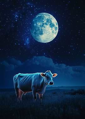 Lonely Cow In Moonlight