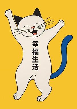 Happy Life Cat Illustration