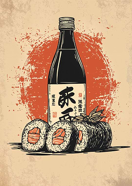 Sake and Sushi Illustration