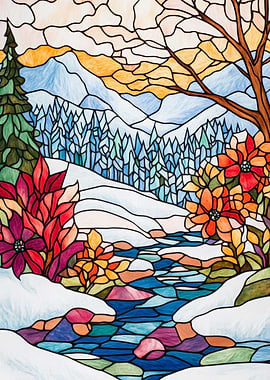 Stained Glass Winter Landscape