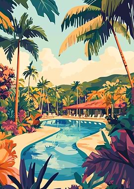 Tropical Hawaii Resort Relaxing Art