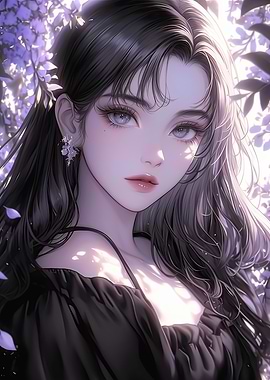 Anime Girl with Purple Flowers