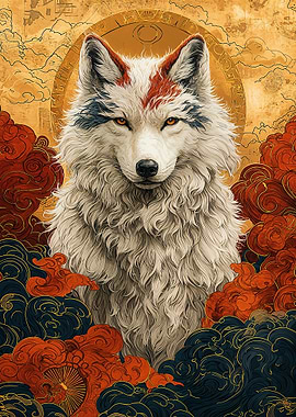 White Wolf with Red and Blue Markings