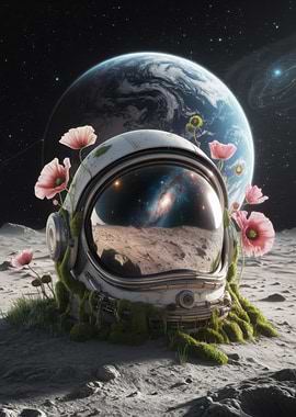 Astronaut Helmet with Flowers
