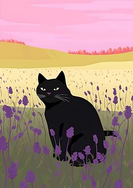 Black Cat in Lavender Field