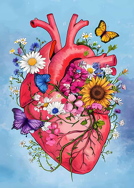 Anatomical Heart of Sunflowers Butterflies