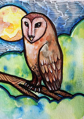 Barn Owl Watercolor Painting