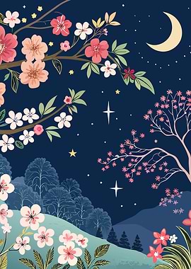 Starry Sky Floral Landscape