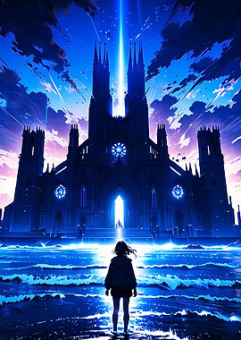 Anime Girl Facing Cathedral