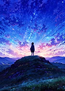 Anime Girl Under Starry Sky
