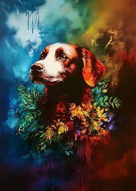 Dog Portrait with Flowers
