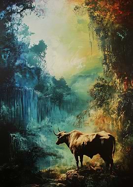 Bull in a Mystical Forest