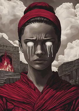 Woman in Red with White Tears