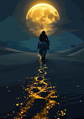 Lone Rider Under Full Moon