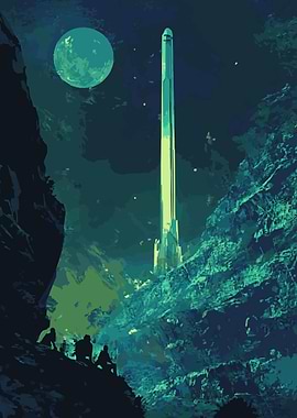 Alien Tower Under Moon