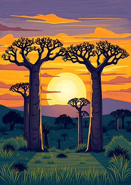 Sunset Baobab Trees