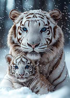 White Tiger Cub & Mom