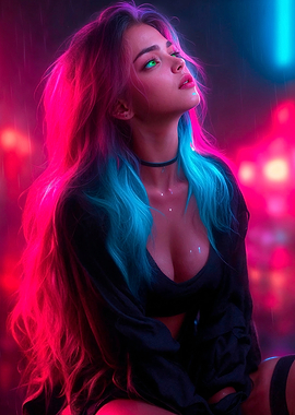 Cyberpunk Woman in Neon Lights