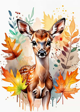 Fawn with autumn leaves