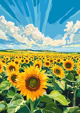Sunflowers Field Minimalist Art