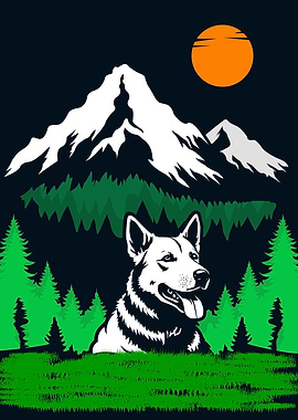 Dog in Mountain Landscape