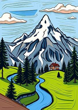 Mountain Cabin Landscape