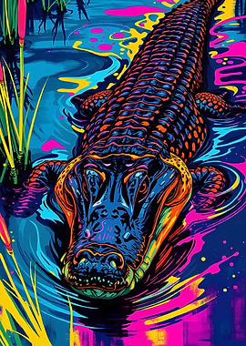 Alligator in Neon Water