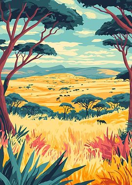 African Savanna Landscape Minimalist Art