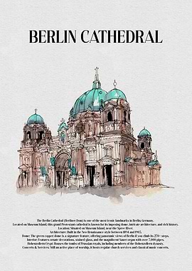 Berlin Cathedral Watercolor Illustration