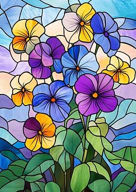 Stained Glass Pansies