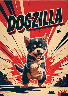 Dogzilla Poster Funny Dog Art