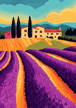 Tuscan Lavender Fields Mansion Art