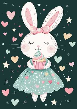 Cute Bunny with Cupcake