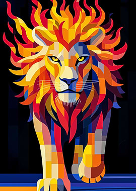 Fiery Lion Abstract Art
