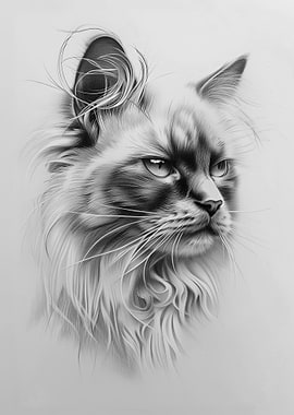 Pencil Drawing of a Ragdoll Cat