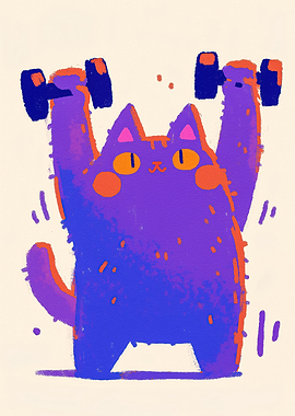 Purple Cat Lifting Weights
