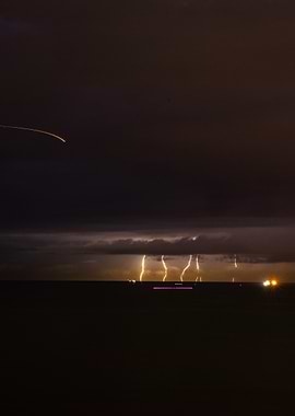 Lightning Storm Over Sea