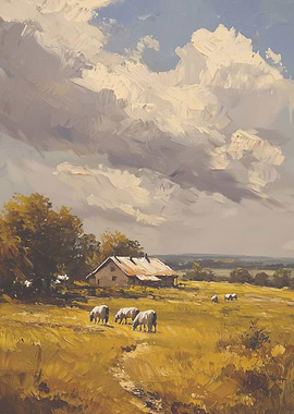 Farmhouse Under Cloudy Sky