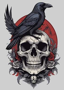 Raven Skull Roses