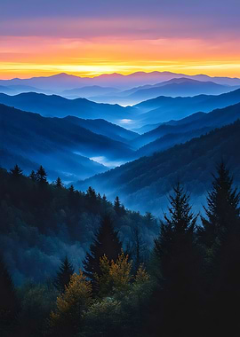 Misty Sunrise Over Mountain Ridges