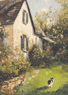 Cottage Garden with Cat