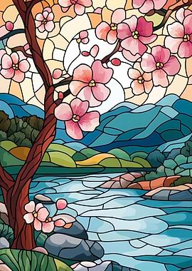 Stained Glass Spring Landscape