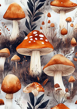 Watercolor Mushroom Pattern