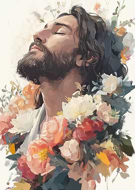 Jesus Surrounded by Flowers